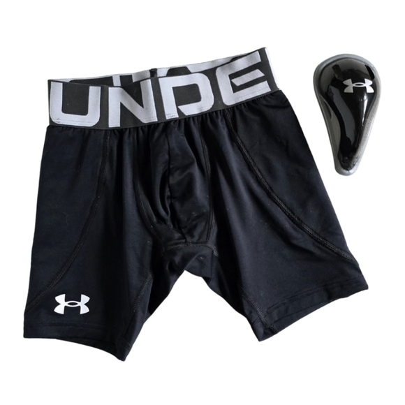 UNDER ARMOUR Diamond Sliding Shorts Baseball COMPRESSION Black Cup Youth Small - Picture 1 of 6